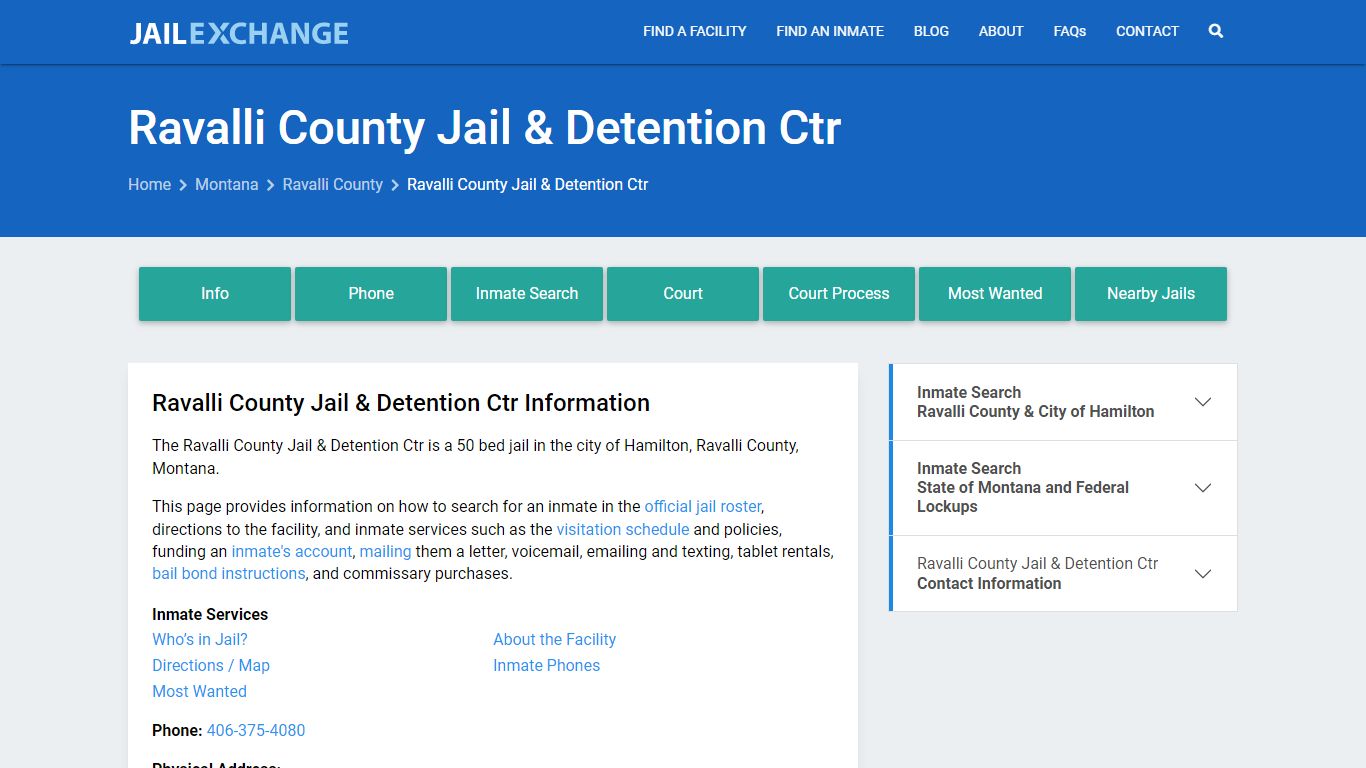 Ravalli County Jail & Detention Ctr, MT Inmate Search, Information